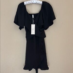Black Sheath Mini Dress with Flutter Sleeves and Square Neck